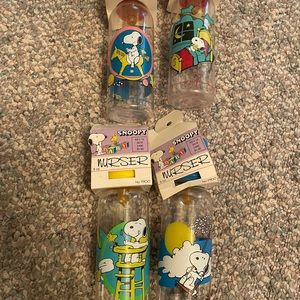 4 Vintage Peanuts Snoopy Baby Nurser Bottles